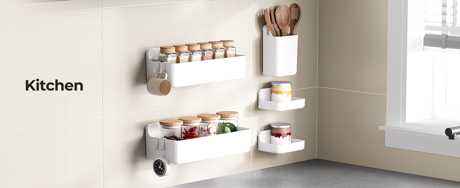 Поличка для душу Orimade без свердління, нержавіюча сталь, 5 шт. - тримач для шампуню, велика місткість, органайзер для ванної кімнати, ABS, білий