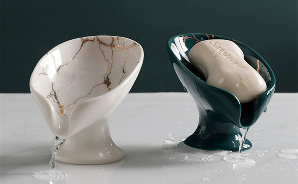 Керамічна мильниця з піддоном для води, біла. Мильниця для ванної, душу, кухні.