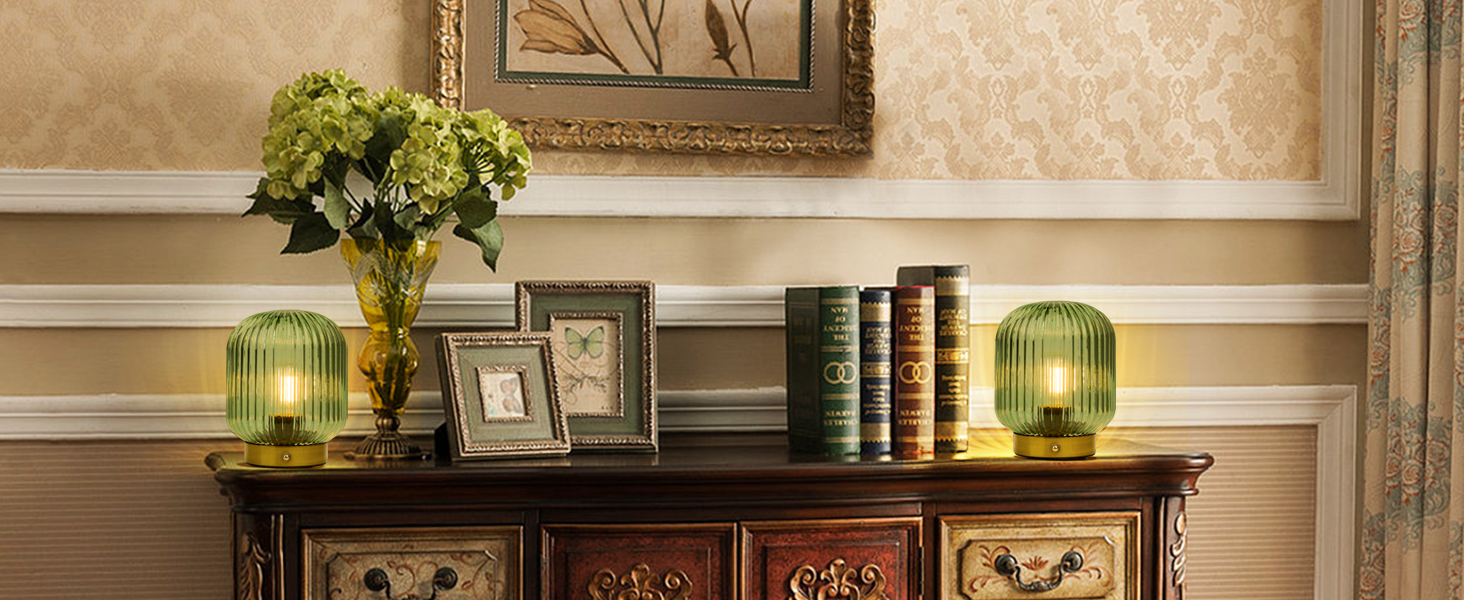 LED настільна лампа MJ PREMIER: акумуляторна, з сенсорним керуванням, регулювання яскравості, скло, USB зарядка, аварійна, зелена