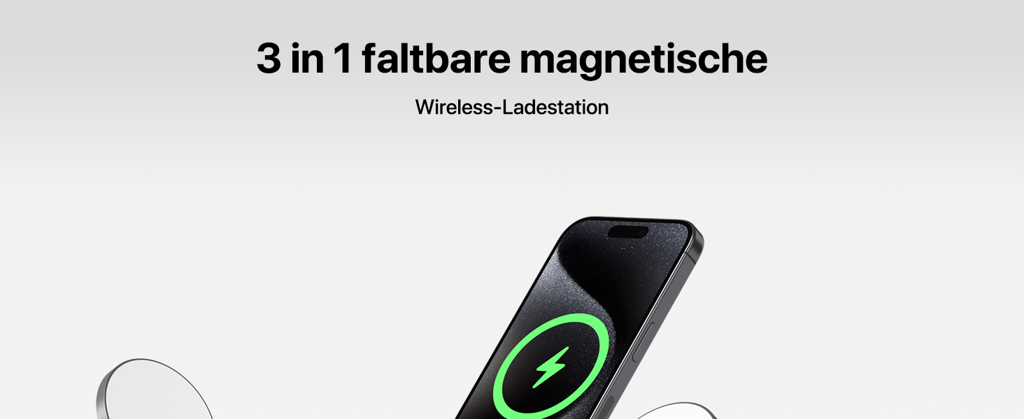 Бездротова зарядка Induktive з підтримкою MagSafe, 3 в 1 для iPhone 15/14/13/12, Apple Watch та AirPods (Чорний)