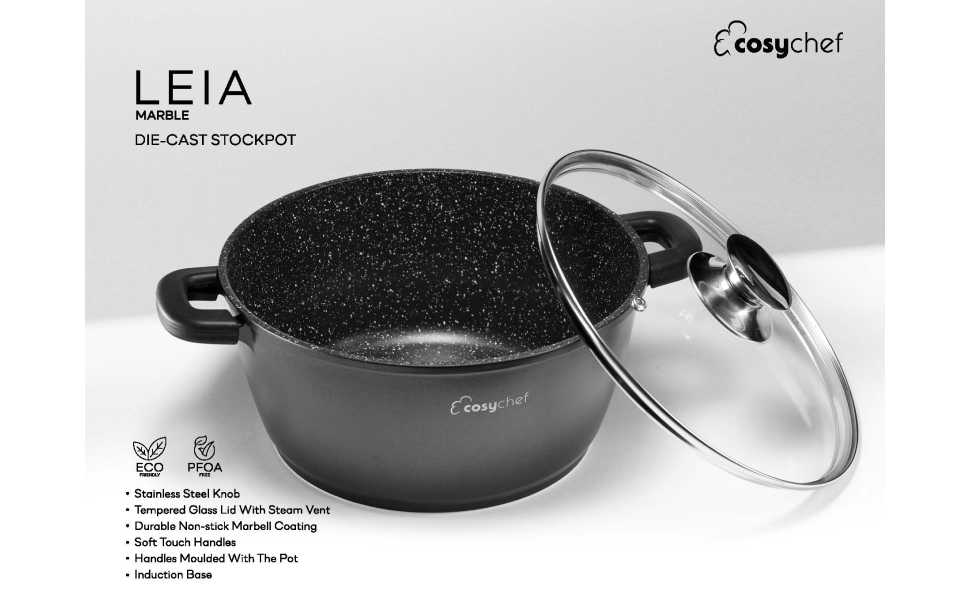 Набір каструль CosyChef Leia 28 см, 2 шт., з антипригарним покриттям та скляною кришкою, для всіх типів плит, індукційна, PFOA-free