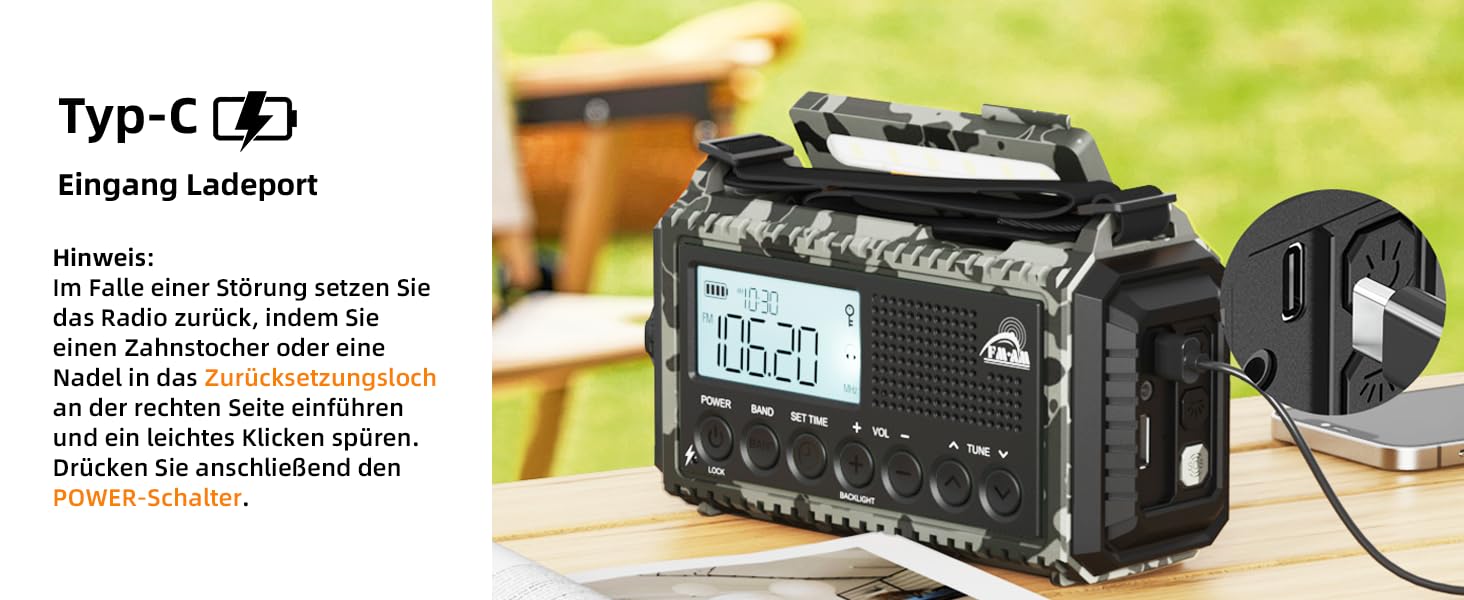 Радіо Roxicosly з ручним приводом, аварійне радіо з Power Bank, AM/FM/SW радіо, радіо з ручним приводом та 5 функціями, світовий приймач, ліхтарик та зарядний пристрій, для відпочинку на природі, кемпінгу та походів (Сірий камуфляж, 12000mAh)