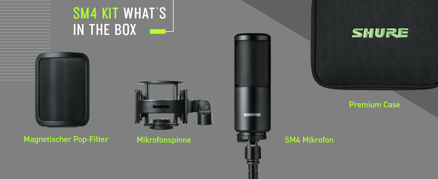 Мікрофон студійний Shure SM4 XLR конденсаторний для вокалу та інструментів, набір SM4-K-KIT