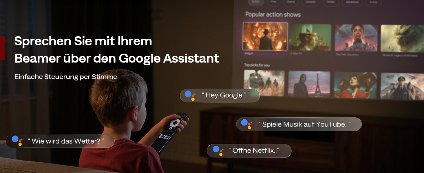 Smart проєктор Aurzen Boom Air Mini Beamer з Google TV та Netflix, 4K, USB-C, Dolby Audio, WiFi, Bluetooth, TOF автофокус, обертовий стійкий, кремовий