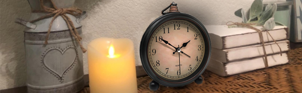 Lesipee Retro Alarm Clock Analog No Ticking, Vintage Alarm Clock, Silent, Battery Powered, Easy to Use and Loud Alarm, with Roman Numerals 4 Inches