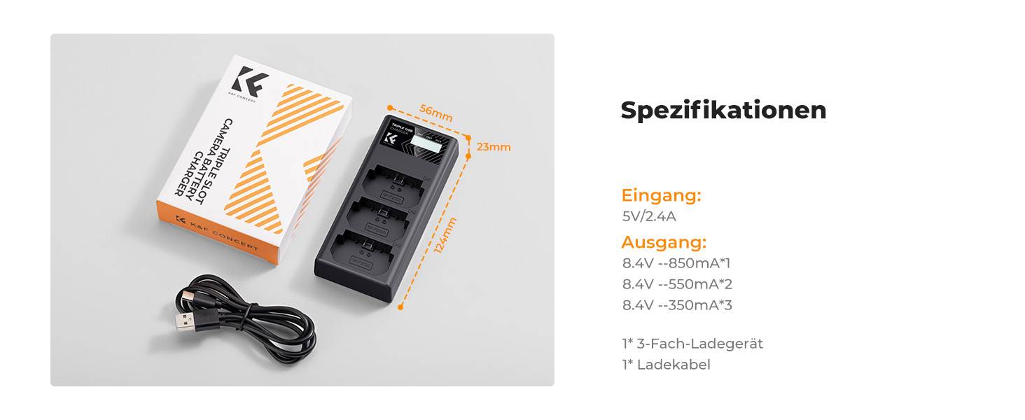 Зарядний пристрій K&F CONCEPT NP-FZ100 для камер Sony: A7iii, A7iv, A7Rv, A6700, A6600, A9, A1, FX3, FX30, ZV-E1 з LCD дисплеєм (3 слоти)