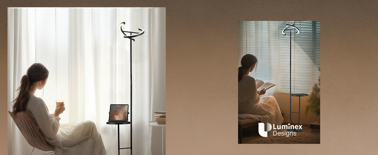 Підлогова лампа LuminexDesigns з регулюванням яскравості, 36W+7W LED, 3200LM+600LM, 2700K-6500K, чорна. Сучасна підлогова лампа для вітальні з пульт дистанційного керування