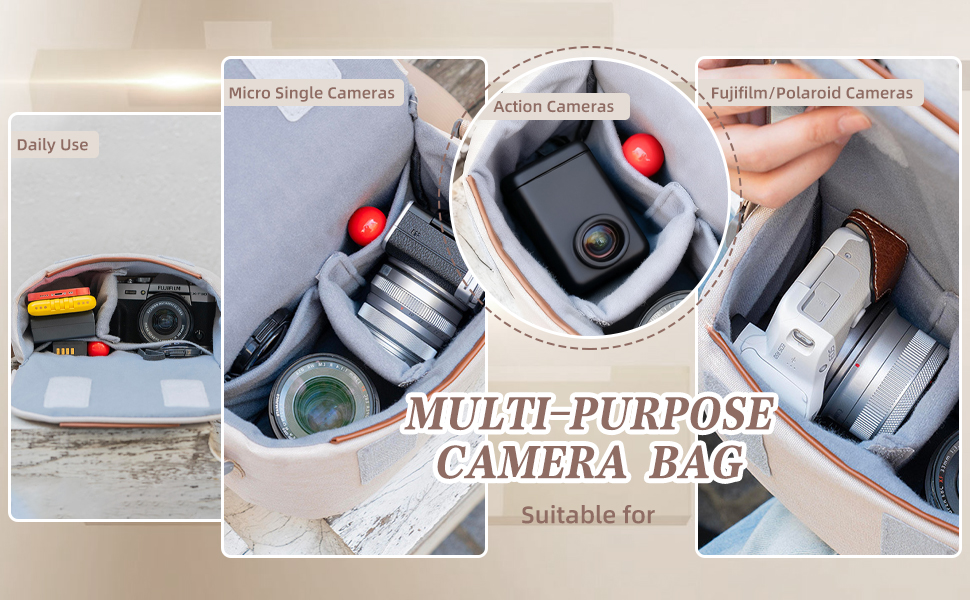 Сумка для камери: сумісна з Fujifilm, Canon, Nikon, Sony SLR/DSLR, водонепроникна, стильна, універсальна (бежевий, сірий)
