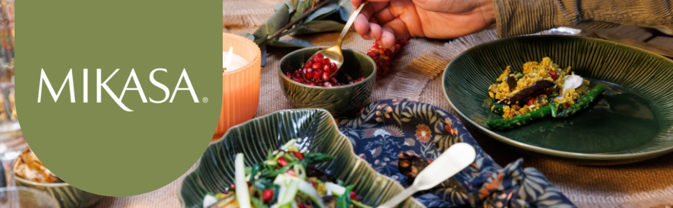 Набір посуду Mikasa Jardin, 12 предметів, кераміка, зелений, для 4 осіб. Тарілки, супові тарілки, миски, подарункова коробка, придатний для миття в посудомийній машині