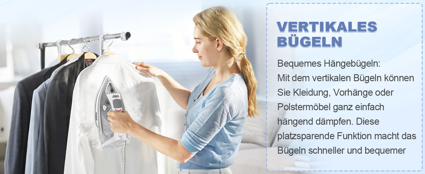 Пароочисник 2300W з антипригарною підошвою, 300 мл резервуар, постійна подача пари 25 г/хв, паровий удар 150 г/хв, самоочищення, захист від накипу та запобігання протіканню. Великий об'єм.