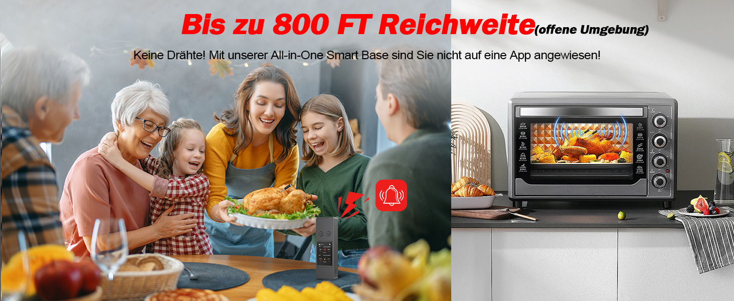 Бездротовий термометр для м'яса з 2 зондами, великий сенсорний екран, IP67 вологостійкий. Підходить для гриля, барбекю, коптильні. Чудовий подарунок на Різдво