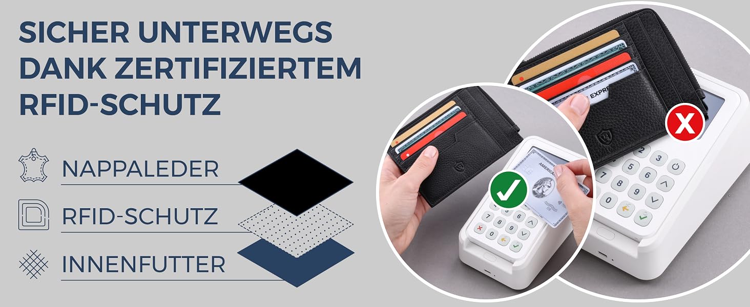 Шкіряний RFID картхолдер VON HEESEN з наппа-шкіри, портмоне для кредитних карток на 9 відділень, унісекс (Коньячний коричневий)