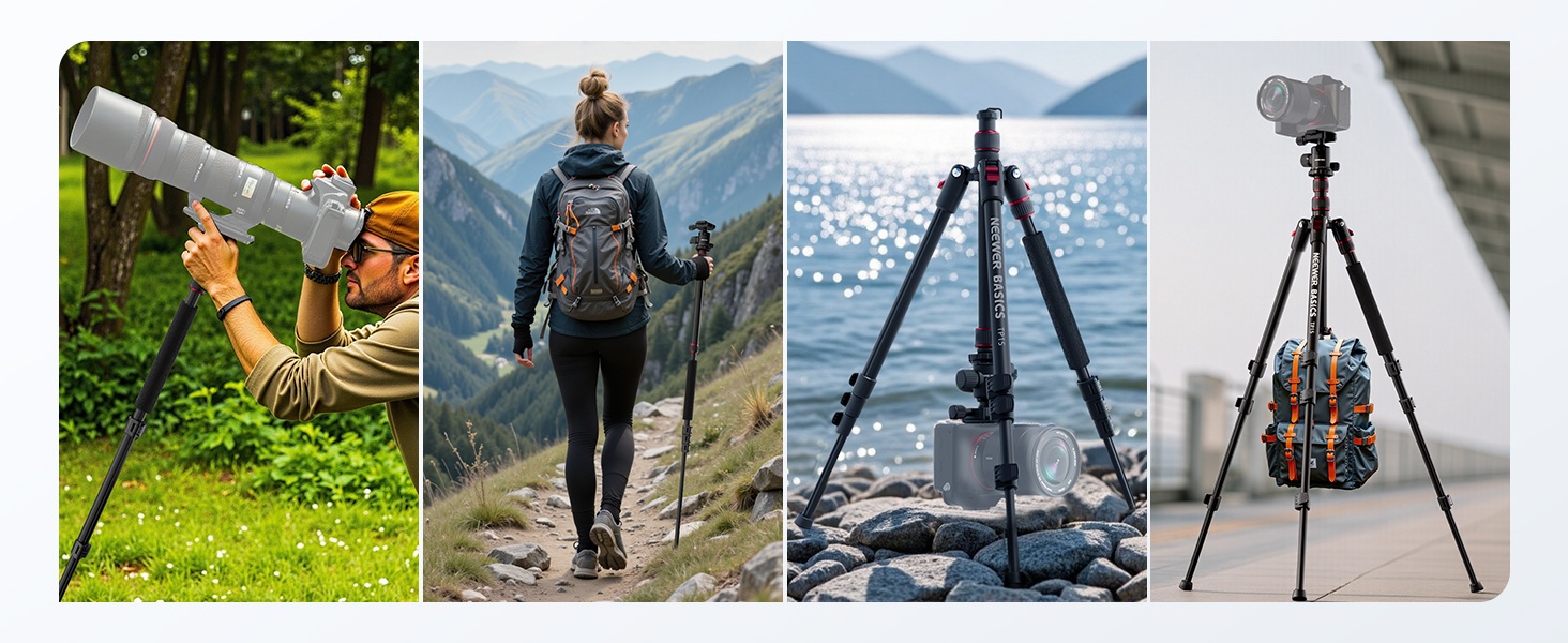 Штатив для камери NEEWER Basics з моноподом, 71' (22 см) з алюмінію, важкий, портативний, для подорожей, DSLR, мобільний телефон, 360° кульова головка, кріплення для телефону, сумісний з iPhone, для зйомки відео