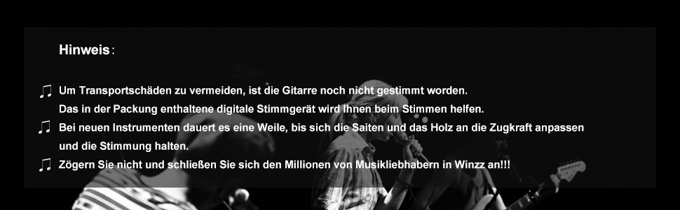 Класична гітара Winzz 4/4 для дорослих та дітей (від 11 років), набір для початківців - Чорний глянцевий (39 дюймів)
