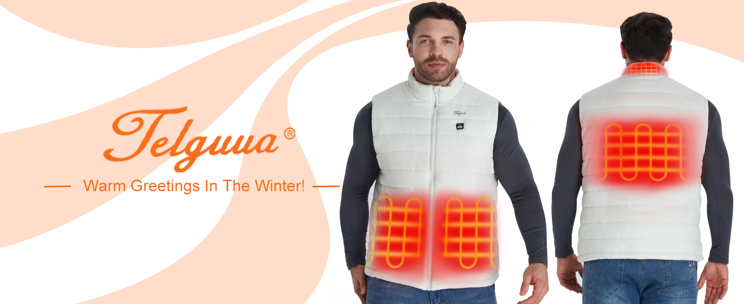 Електрична гріюча жилетка для чоловіків Telguua з Powerbank 12000mAh, 3 температурні режими, 4 зони обігріву, USB-живлення, для катання на лижах та роботи на вулиці (L, Біла)