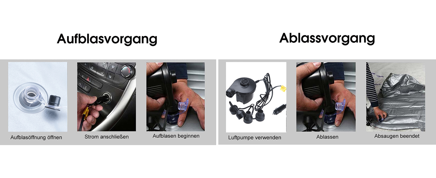 Надувна автомобільна матрац з насосом для подорожей, кемпінгу та відпочинку на природі. Чорний колір.