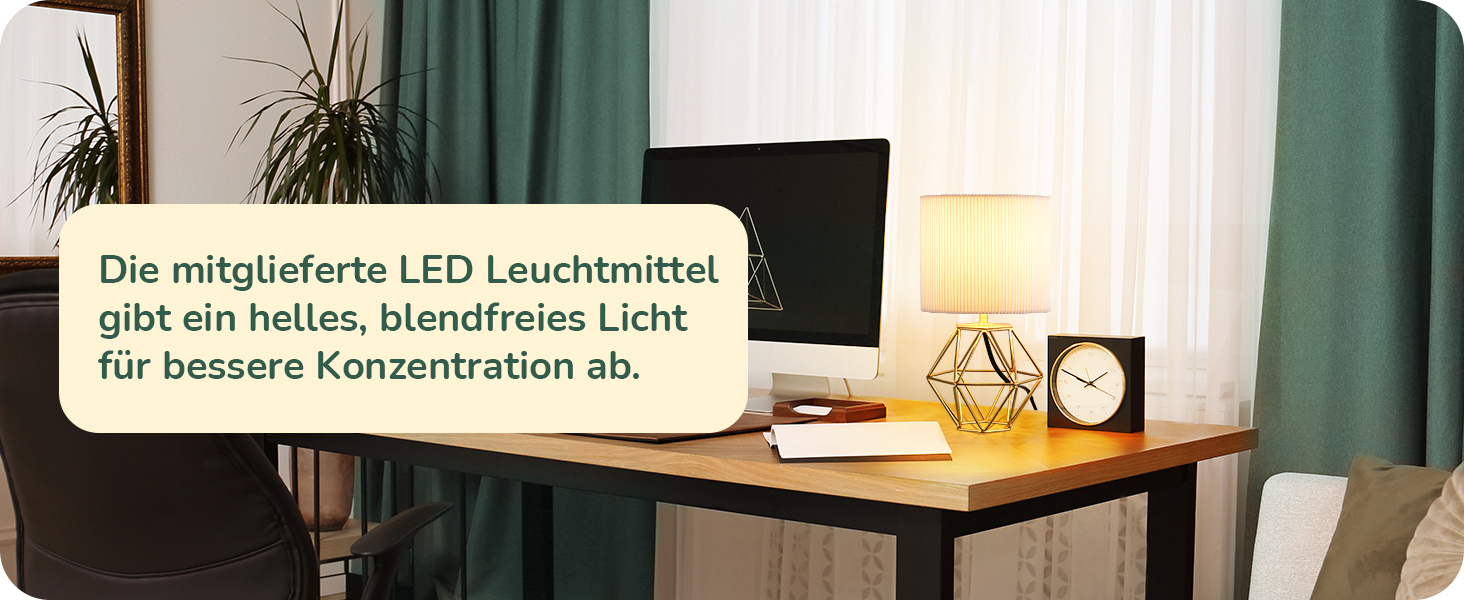EDISHINE Настільна лампа, сучасний індустріальний дизайн, цоколь E14, вінтаж, для спальні, вітальні, білий & золотий колір (кремово-білий жалюзі + золото)