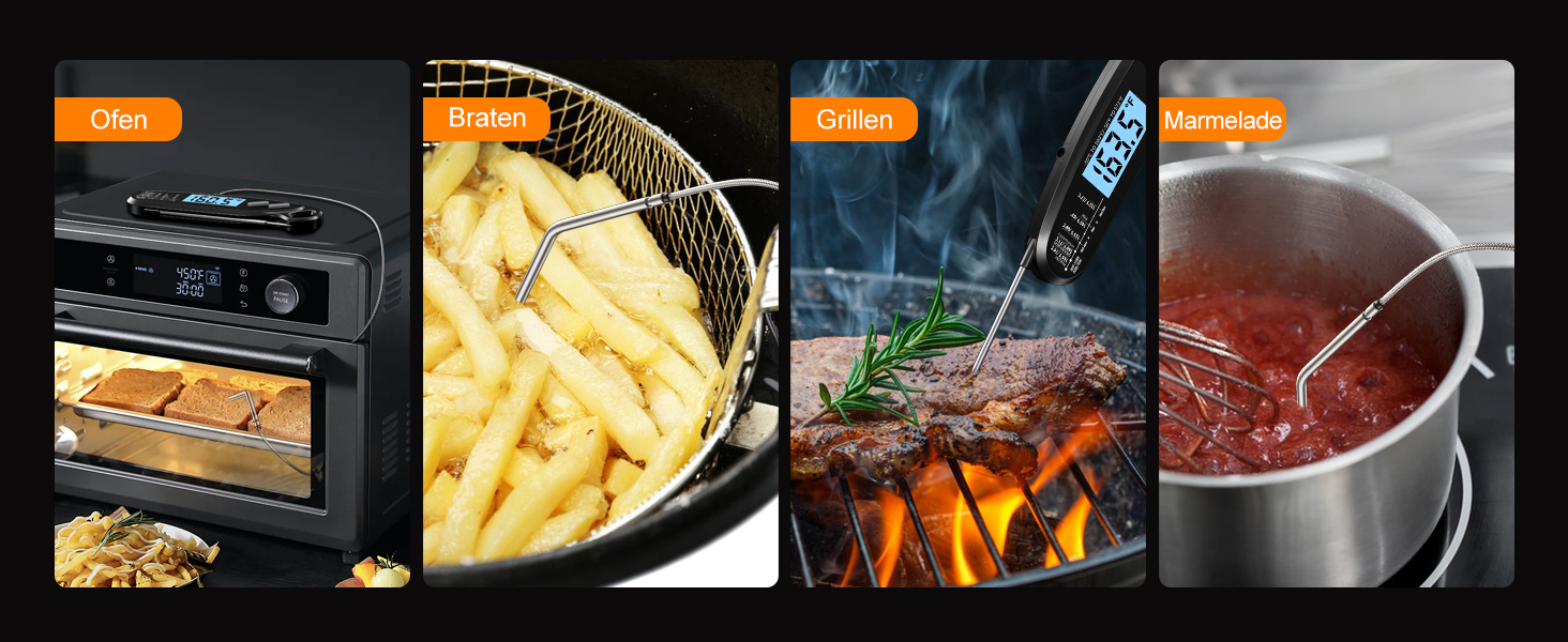 Термометр для м'яса Babacom з миттєвою індикацією та двома зондами, термометр для запікання з налаштуванням тривоги та калібруванням, термометр для гриля для кухні, духовки, цукру, рідин, BBQ, чорний