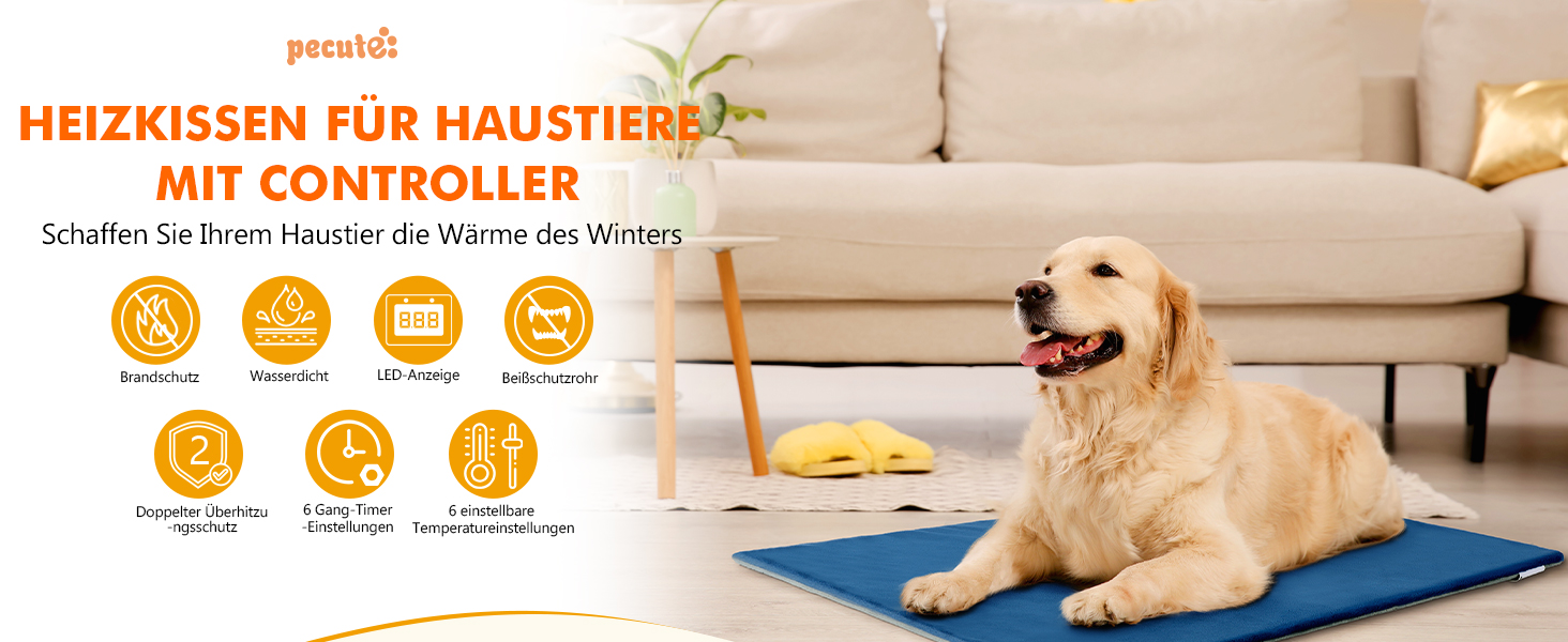 Електричний килимок для домашніх тварин Pecute - обігрівач для собак та котів, 40x50 см (M) / 90x60 см (XL) з контролером