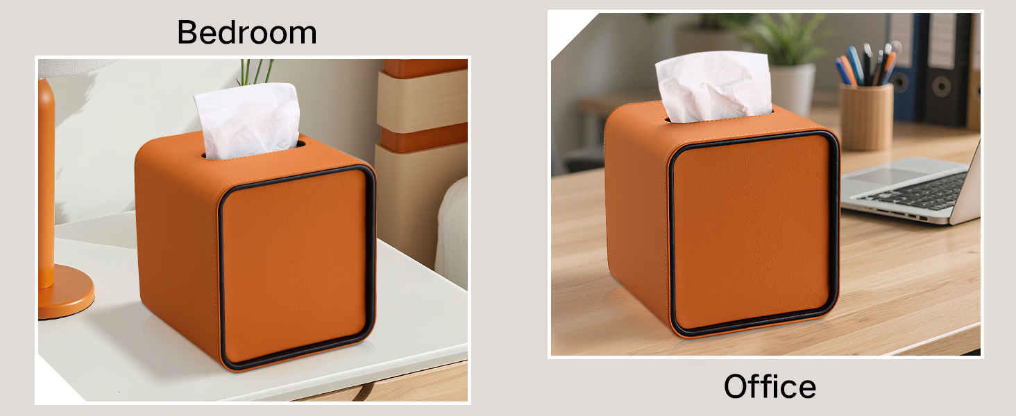 Скринниця для серветок GORESE, шкіряна, квадратна, 15x15x15.8 см, помаранчевий колір