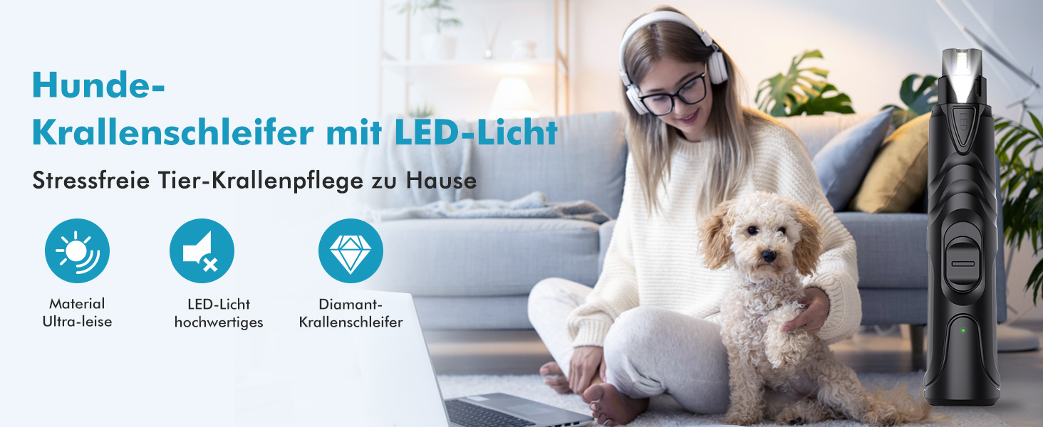 Шліфувальник для собак Krallenschleifer: професійний, тихий, для великих, середніх та маленьких порід, з ножицями для обрізки