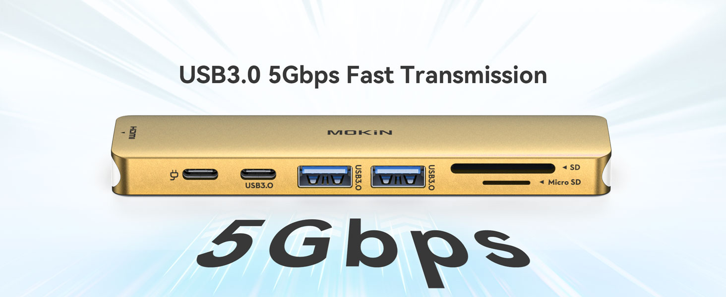 MOKiN USB-C хаб 6 в 1: HDMI 4K, 2xUSB 3.0, USB 2.0, SD/MicroSD, для MacBook, XPS та інших пристроїв
