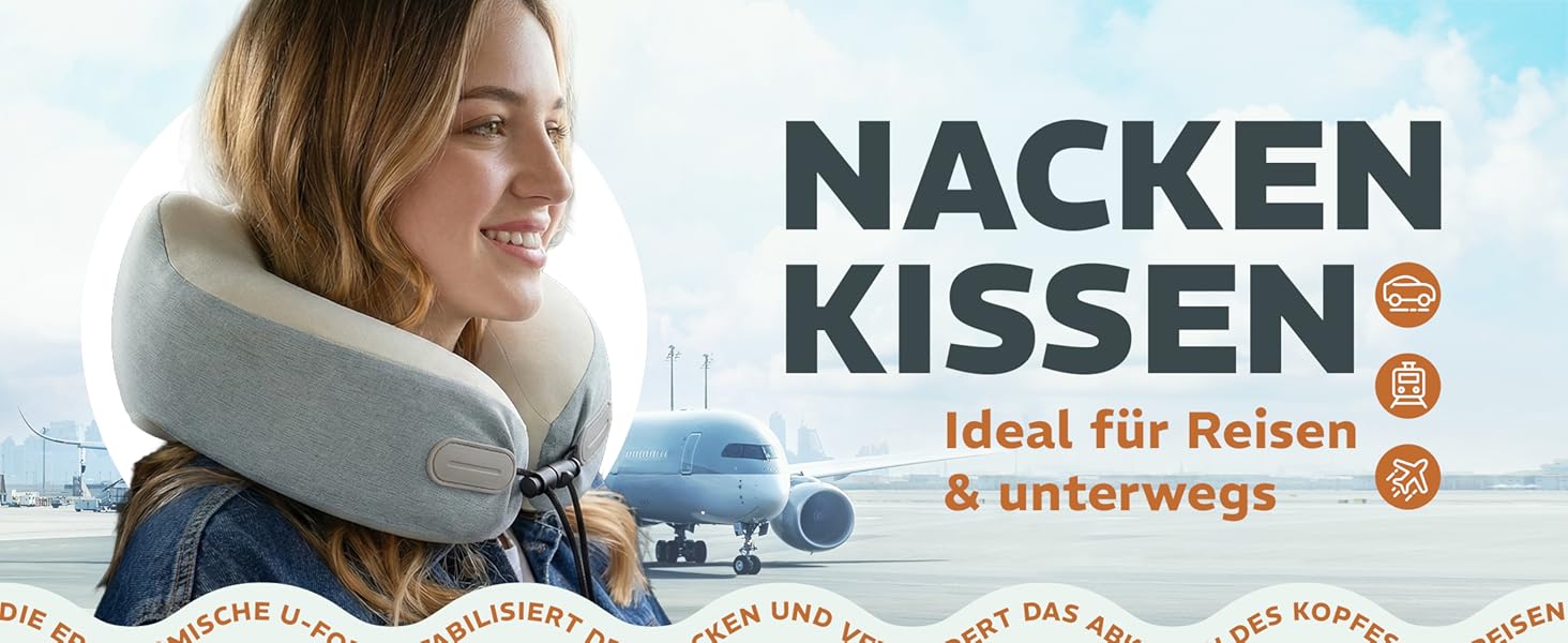 Подушка для шиї Sei Design для подорожей на літаку з Memory Foam, сірого кольору 32x32x11 см