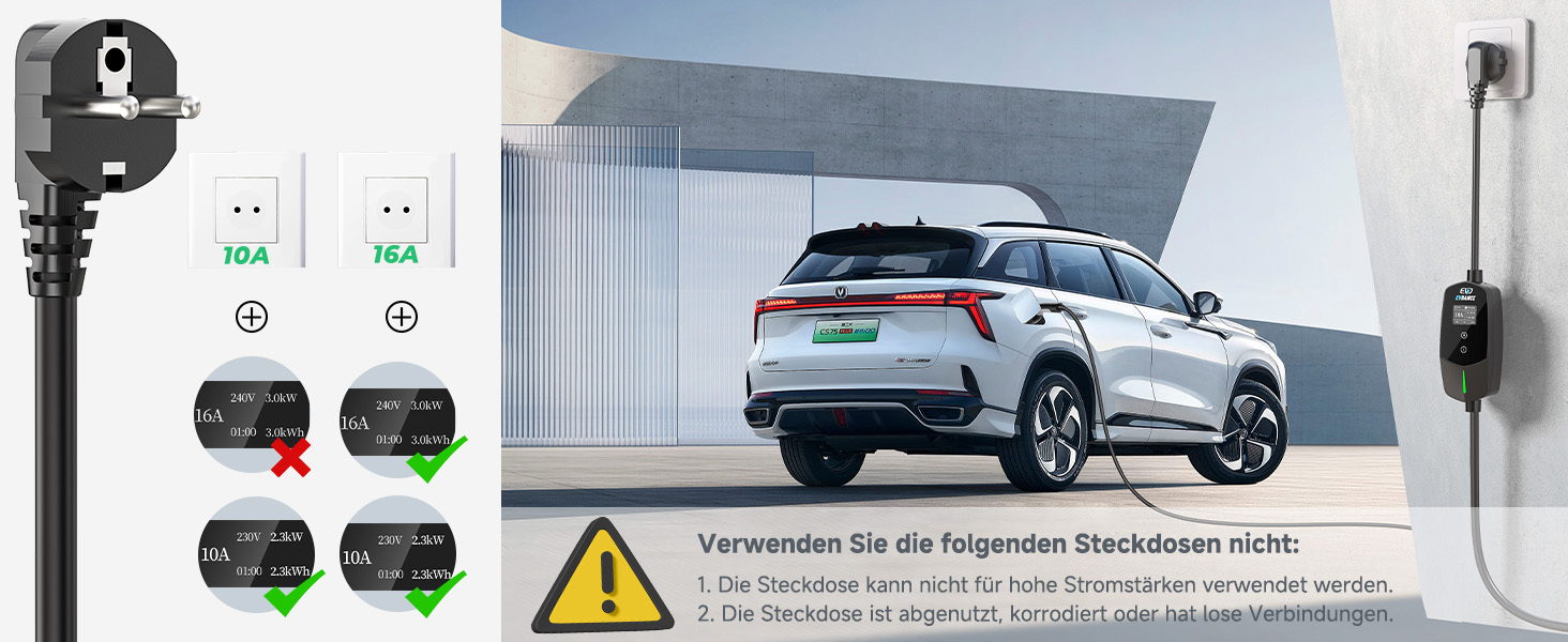 Кабель для зарядки електромобіля Type 2 Schuko 3.68kW (1-фазний, 6.1м, 6-16A) з таймером затримки 0-12 годин, для електромобілів та гібридів (PHEV/EV), чорний