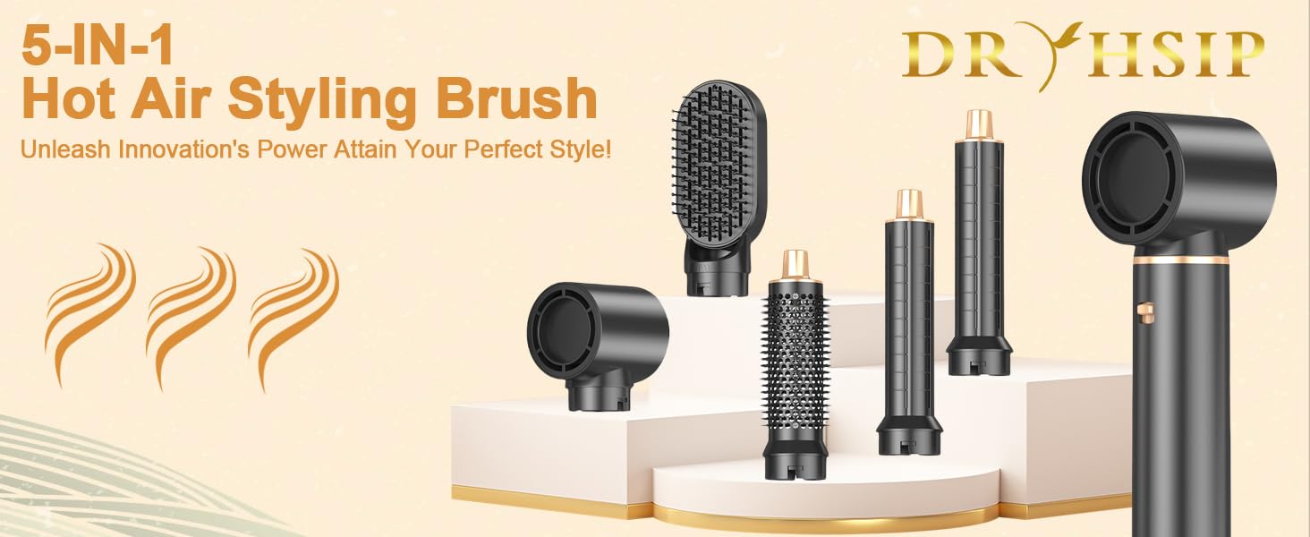 Фен-щітка 5 в 1 для волосся, Airstyler, стайлер для укладання, випрямляч, локони, об'єм, рожевий, Eurostecker