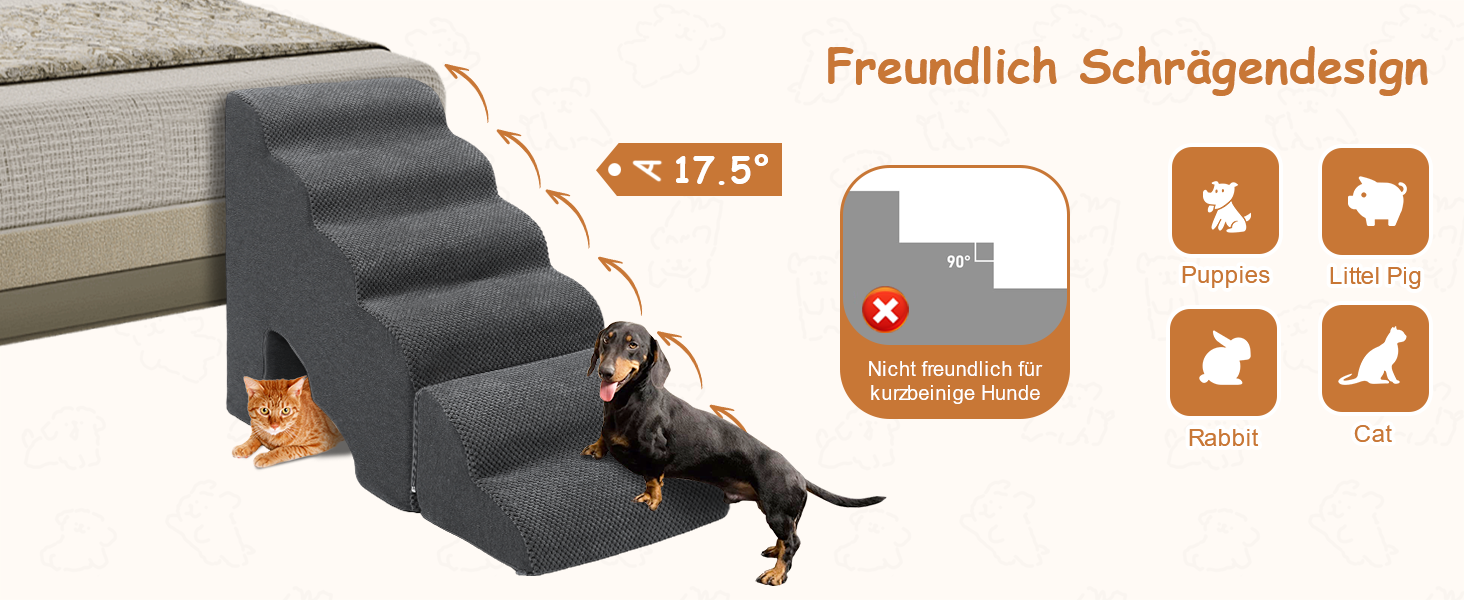 Східці для собак A.FATI 60 см: 6 ступенів, для ліжка, Boxspring, неслизькі, для маленьких/поранених собак та котів, темно-сірий