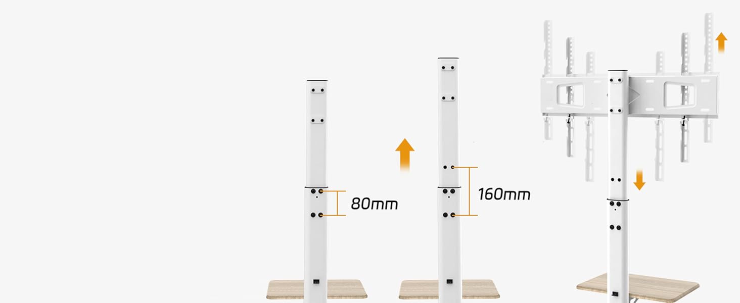 Підставка для телевізора Delphos Mobiler TV Stand - роликова, з дерев'яною основою, для телевізорів 32-70 дюймів, до 45 кг, регульована висота до 130 см, поворотна ±25°, VESA 600x400, біла