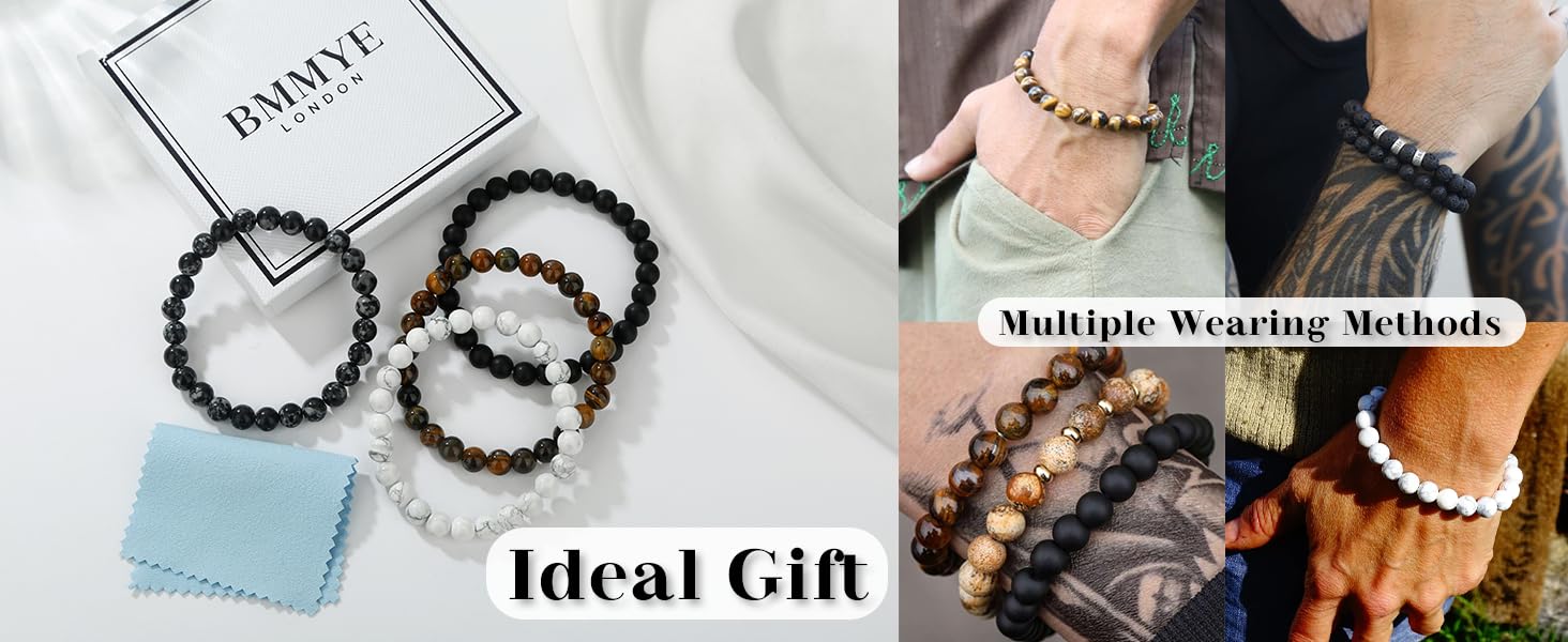 Чоловічі браслети з натурального каміння: лава, тигрове око. Набір 2-4 шт. Б MMYE