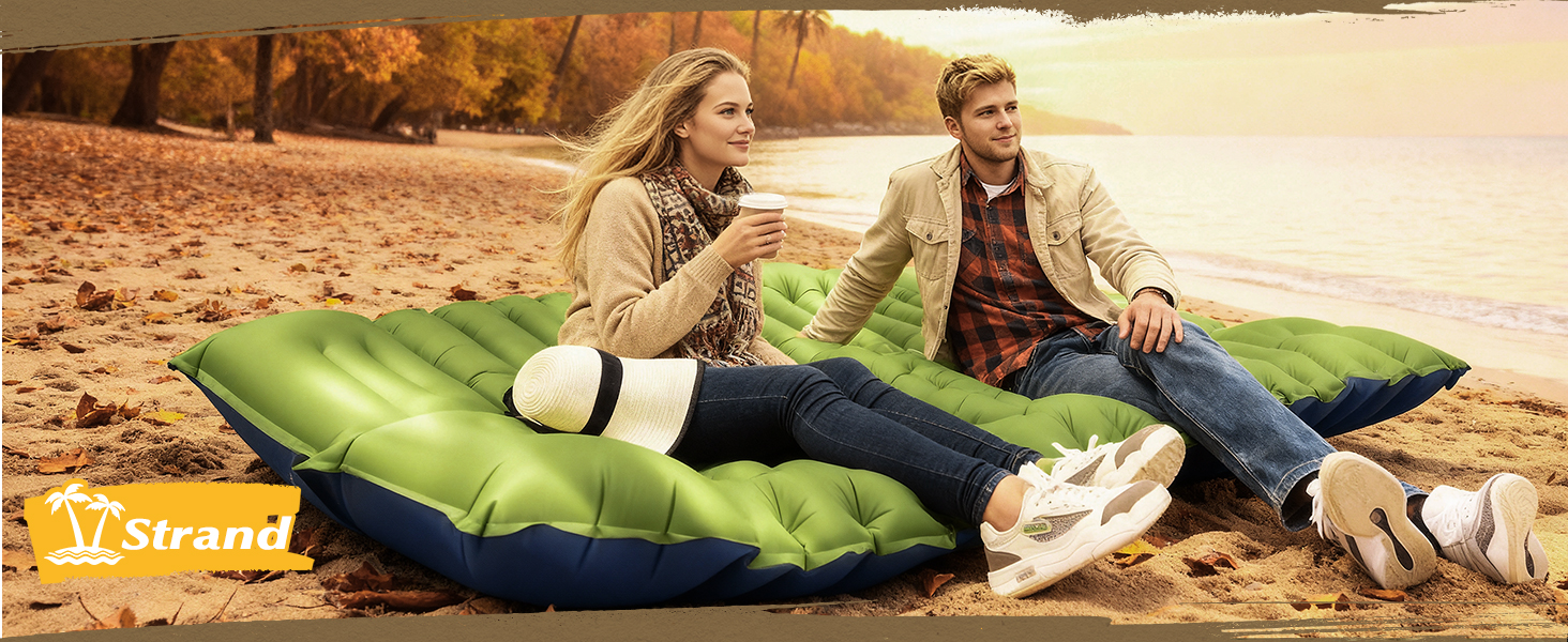 Саморозкладаючий килимок для кемпінгу Double, ультралегкий, товстий, з насосом для ніг, зелено-блакитний