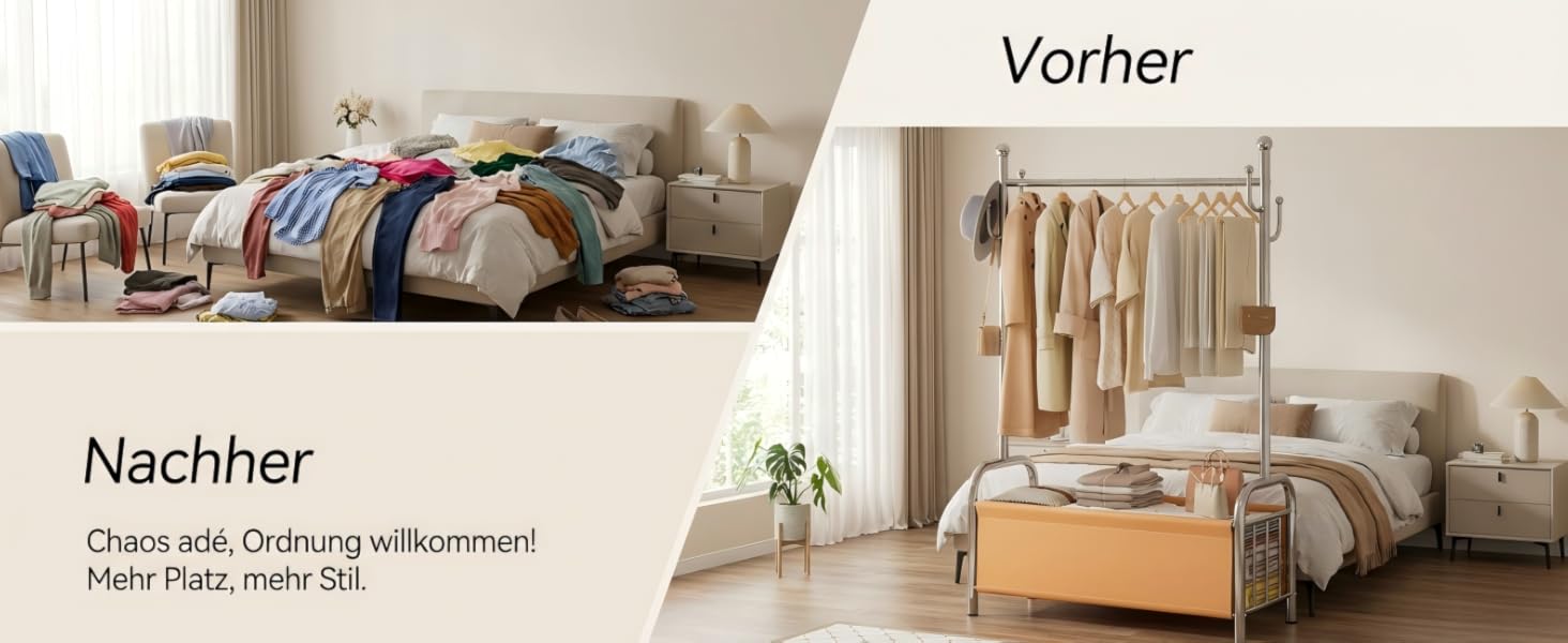 Вішалка для одягу з нержавіючої сталі з кошиком для білизни, міцна, витримує до 115 кг, 3-в-1, для спальні, коридору - UP01