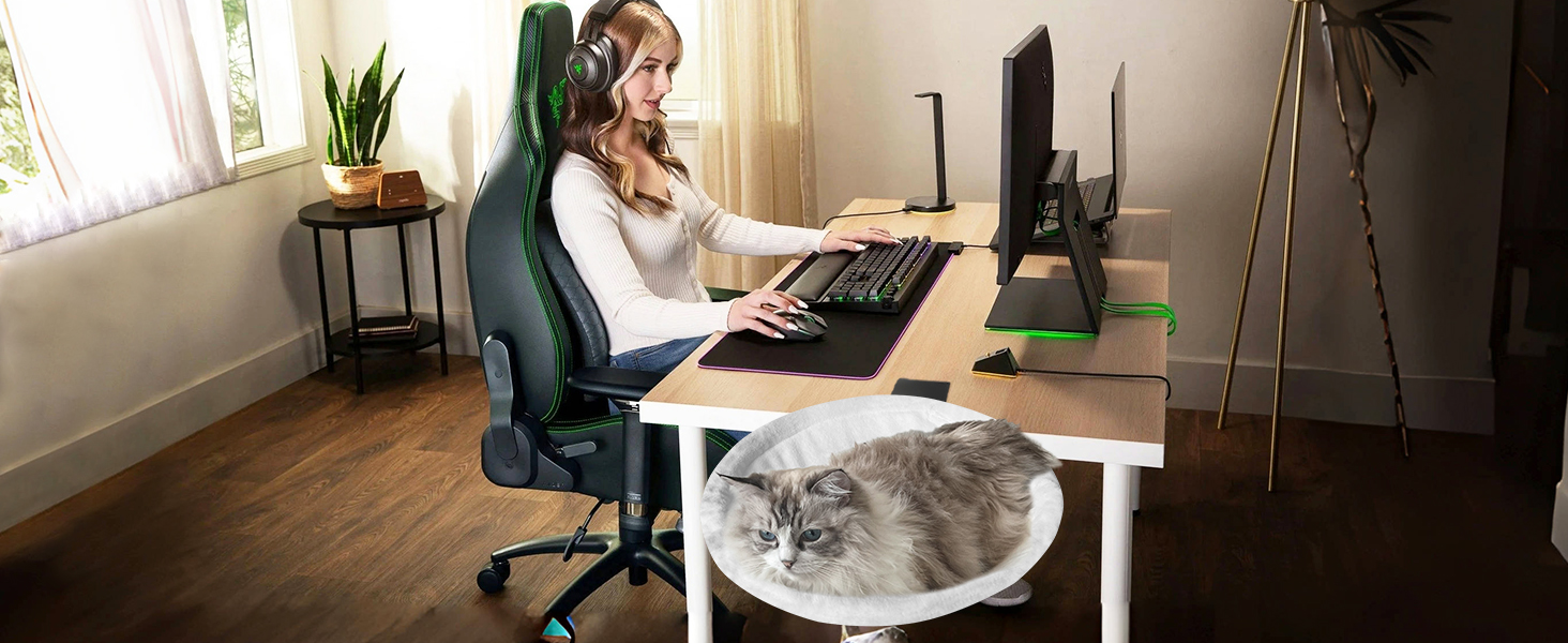 Ліжко-стіл для котів Homegroove, велике та економне, до 23 кг, м'яка гамак з штучного хутра для офісу та геймерів, знімне та пральне (біле)