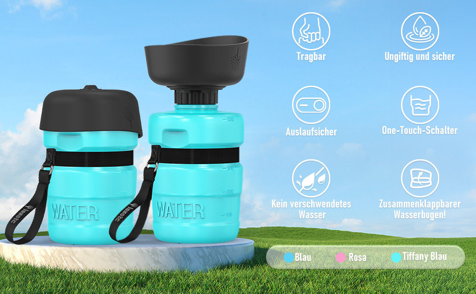 Складана пляшка для води для собак Lesotc, 520 мл, блакитна - для прогулянок, подорожей, кемпінгу