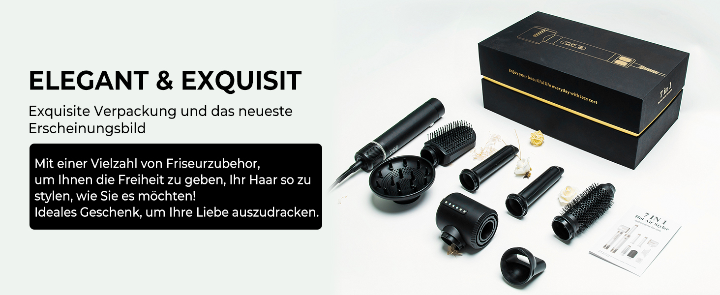 UKLISS Airstyler Pro 7-в-1: фен, стайлер, локони, випрямлення. Без екстремального нагріву, чорний/білий золотий