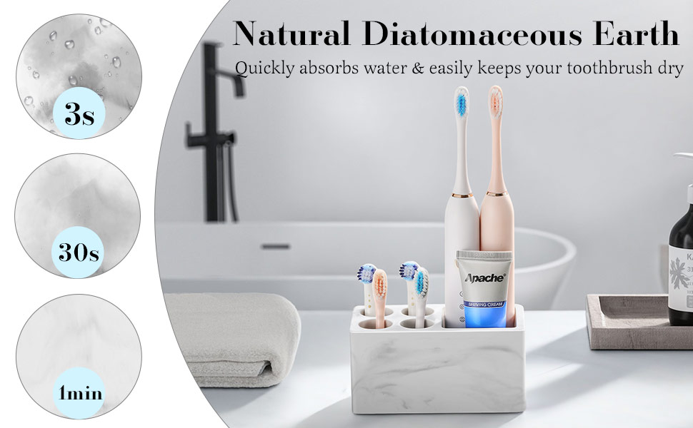 Тримач для зубних щіток Luxspire з 5 відділеннями, з пісковику, для ванної кімнати, електричний, органайзер для зубних щіток та пасти, білий мармур, 1 шт.