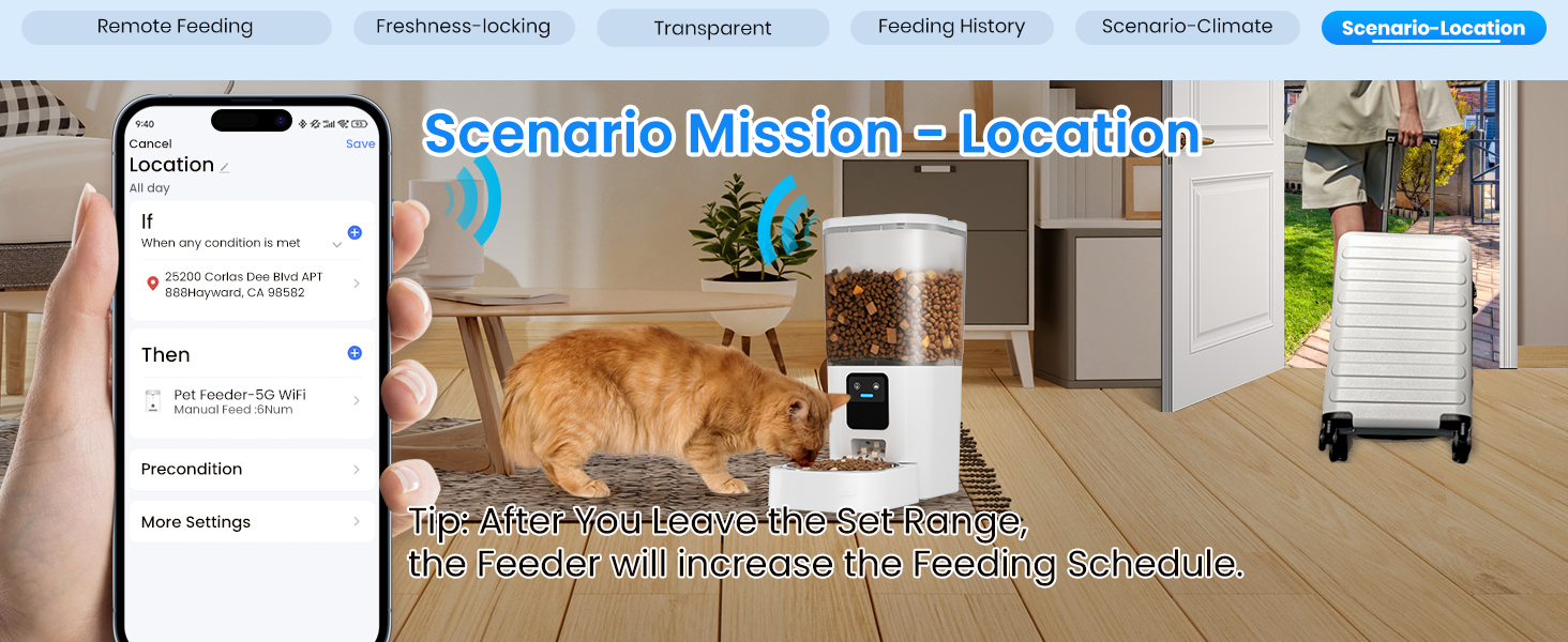 Автоматичне годування для котів Frienhund: 7л, 2 миски, WiFi, керування через APP, сухий корм, Alexa, для кількох котів