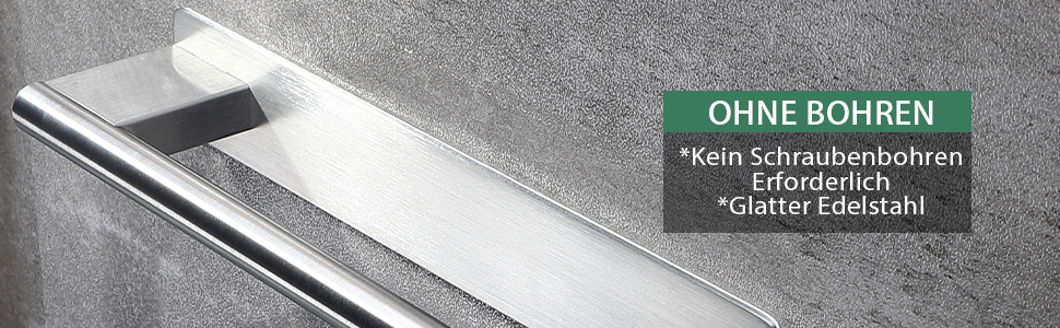 Тримач для рушників без свердління, на клейкій основі, 28 см, нержавіюча сталь, сріблястий, для ванної кімнати та кухні