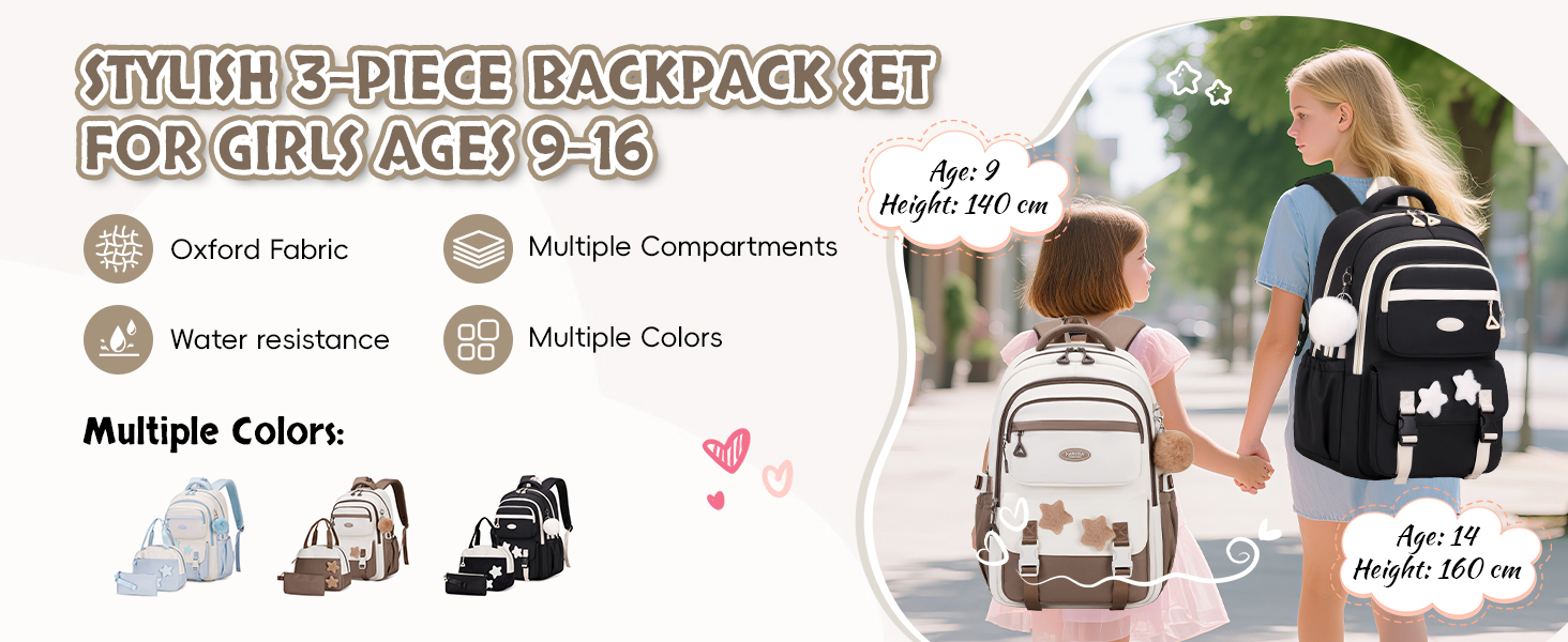 Набір шкільних рюкзаків для дівчаток Lässig: 3 шт. (рюкзак, ланчбокс, пенал) для 2-5 класів. Чорний шкільний рюкзак для підлітків та дітей.