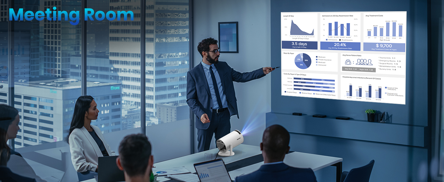 Портативний проєктор Mini Beamer 1080p з Wi-Fi та Bluetooth, сумісний з HDMI, смартфоном, USB, TV-Stick, для домашнього кінотеатру, чорний (Weiß)