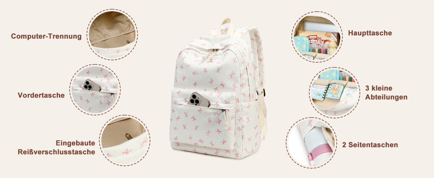 Шкільний рюкзак LEDAOU для хлопчиків та дівчаток-підлітків, білий з ромашками, чорний, рюкзак з рожевими метеликами