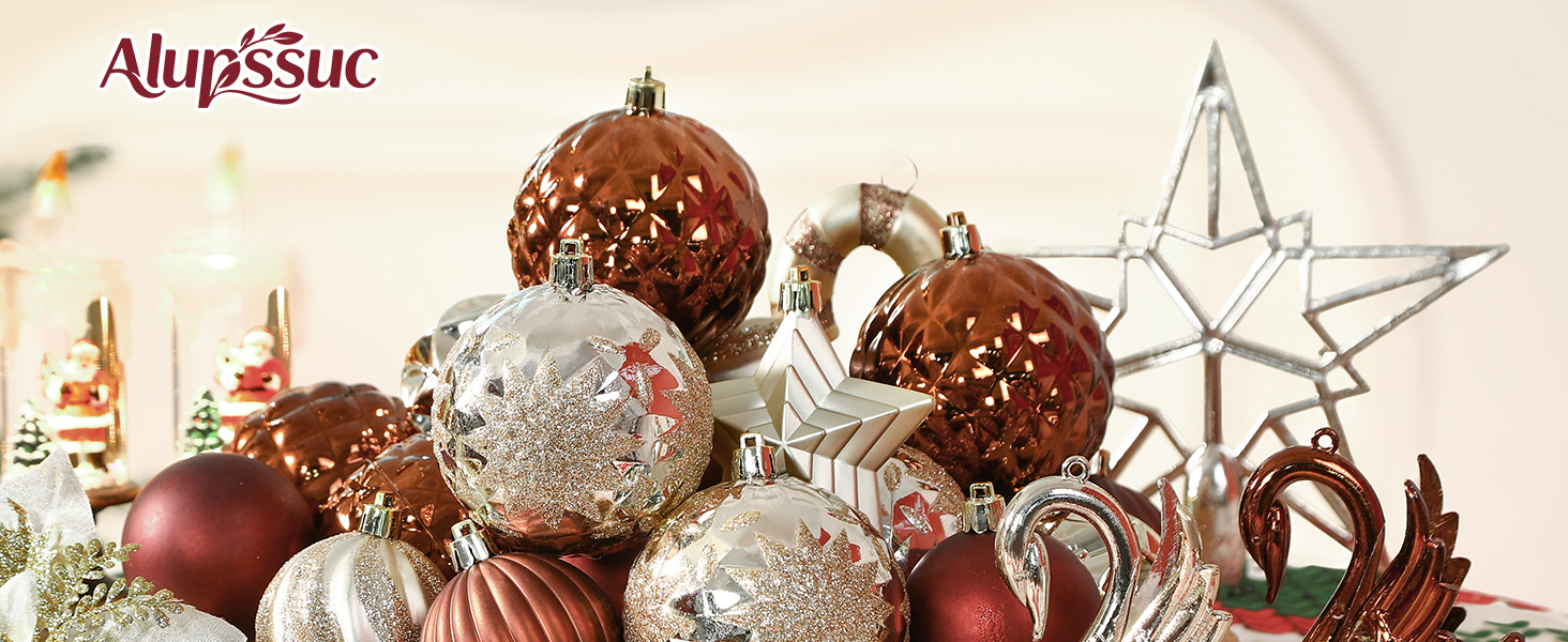 Набір прикрас для ялинки Alupssuc 128 шт. - ялинкові кулі, квіти, орнаменти, червоно-золотий (шампань, коричневий)