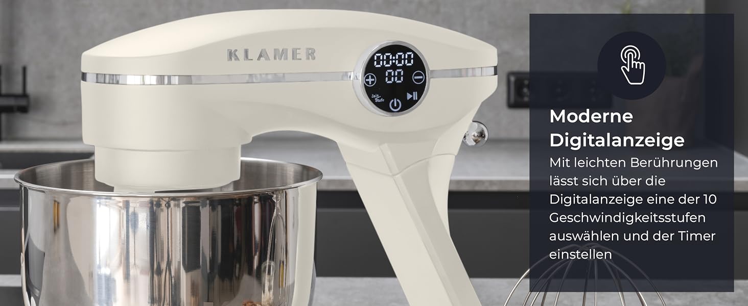 Кухонний комбайн KLAMER 1800W, планетарний міксер для тіста з чашею з нержавіючої сталі 6л (Premium Creme)