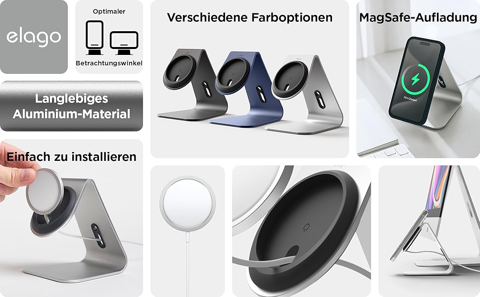 Підставка для зарядки MagSafe Elago MS4, Алюмінієва, сумісна з iPhone 17/16/15/14/13/12, Standby Mode (iOS 17), чорний [Зарядний пристрій не входить до комплекту]