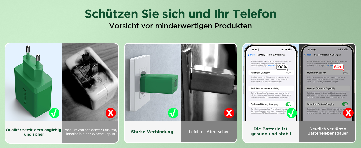 Зарядний пристрій USB-C 40W, мережевий адаптер з QC USB-A та USB-C, швидка зарядка для iPhone, Samsung та інших пристроїв (Темно-зелений)