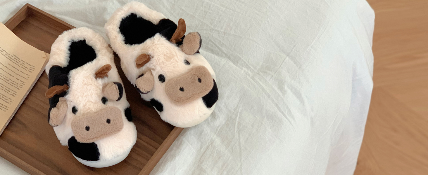 Тапочки-корови: м'які, теплі, плюшеві, унісекс | Халабораторні тапочки для жінок та чоловіків, білі, 38/39 EU