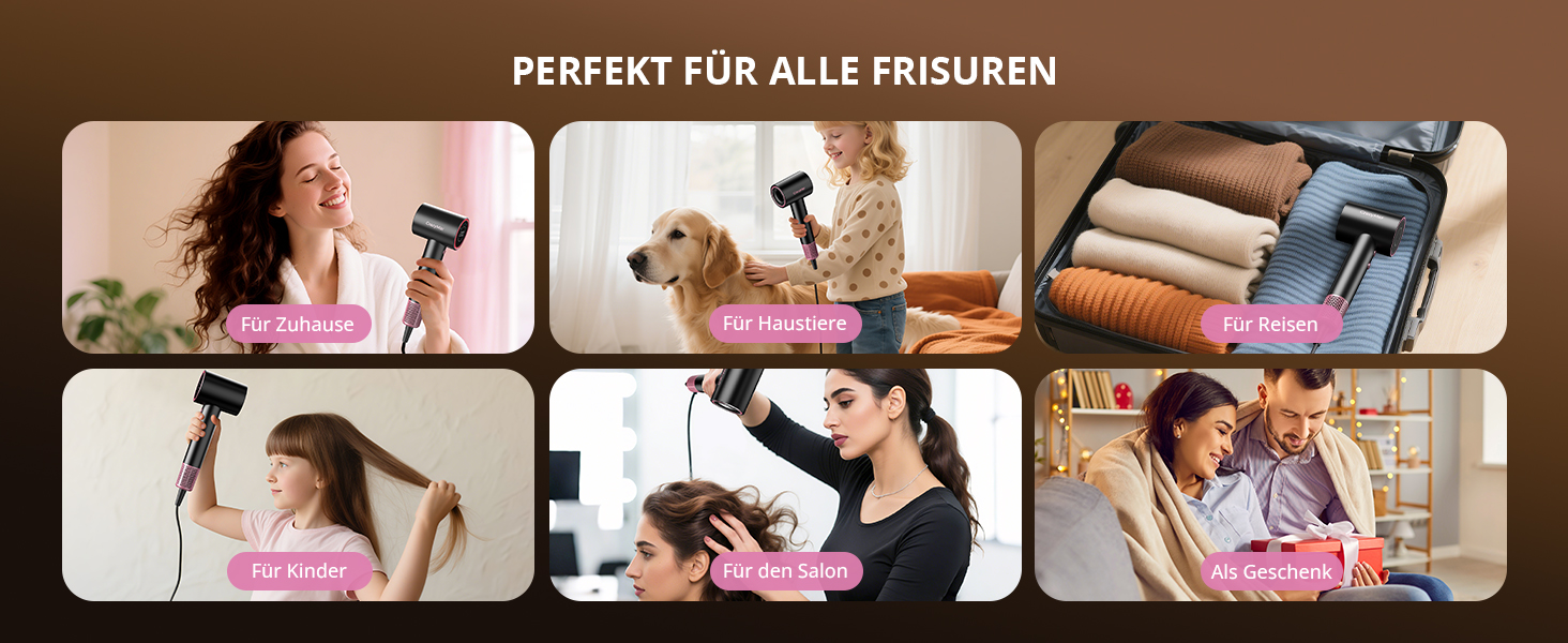 Іонізатор для волосся CrazyMar – фен з потужним мотором 180 000 об/хв, швидка сушка, компактний, для подорожей, створення локонів, 4 температурні режими, захист від перегріву, тиха робота, чорний