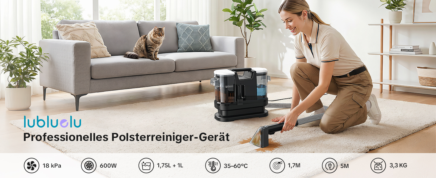 Портативний пилосос для чищення м'яких меблів Lubluelu 600 Вт, 18 кПа, з функцією самоочищення та насадкою для килимів, диванів та авто (чорний)